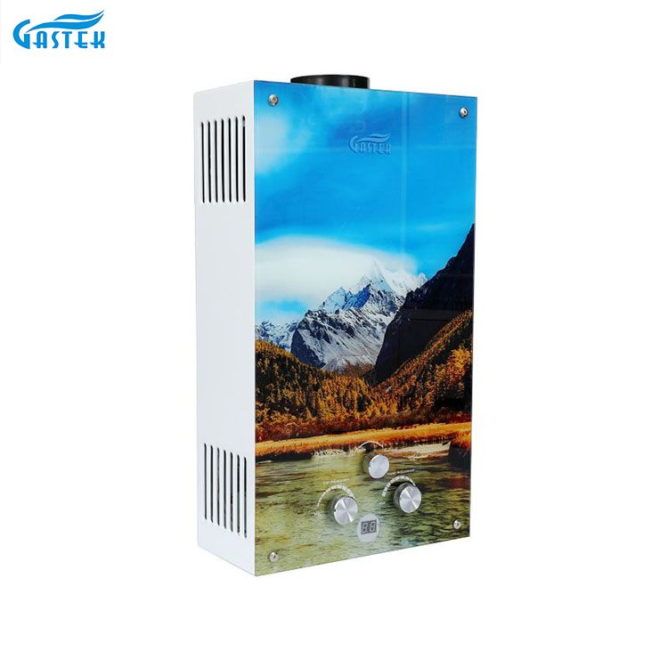 Pemanas Air Gas Panel Kaca Tipe Buang Tanpa Tangki Grosir Gas Gayser untuk Dapur